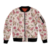 Beige Paniolo Palaka Hawaiian Cowgirl Christmas Sleeve Zip Bomber Jacket - Polynesian Pride