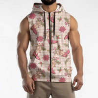 Beige Paniolo Palaka Hawaiian Cowgirl Christmas Sleeveless Zip Hoodie - Polynesian Pride