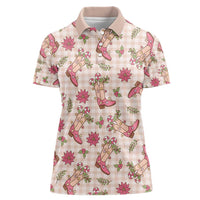 Beige Paniolo Palaka Hawaiian Cowgirl Christmas Women Polo Shirt - Polynesian Pride