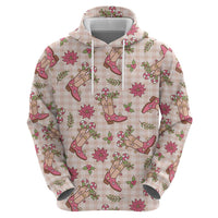 Beige Paniolo Palaka Hawaiian Cowgirl Christmas Zip Hoodie - Polynesian Pride