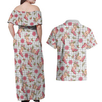 Gray Paniolo Palaka Hawaiian Cowgirl Christmas Couples Matching Off Shoulder Maxi Dress and Hawaiian Shirt - Polynesian Pride