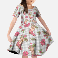 Gray Paniolo Palaka Hawaiian Cowgirl Christmas Family Matching Long Sleeve Bodycon Dress and Hawaiian Shirt LT9 Daughter's Dress Gray - Polynesian Pride