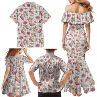 Gray Paniolo Palaka Hawaiian Cowgirl Christmas Family Matching Mermaid Dress and Hawaiian Shirt - Polynesian Pride