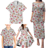 Gray Paniolo Palaka Hawaiian Cowgirl Christmas Family Matching Puletasi and Hawaiian Shirt - Polynesian Pride