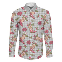 Gray Paniolo Palaka Hawaiian Cowgirl Christmas Family Matching Tank Maxi Dress and Hawaiian Shirt LT9 Dad's Shirt - Long Sleeve Gray - Polynesian Pride