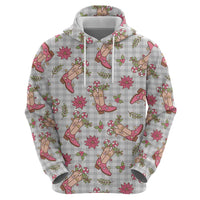Gray Paniolo Palaka Hawaiian Cowgirl Christmas Hoodie - Polynesian Pride