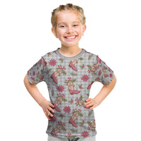 Gray Paniolo Palaka Hawaiian Cowgirl Christmas Kid T Shirt - Polynesian Pride