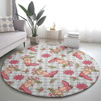 Gray Paniolo Palaka Hawaiian Cowgirl Christmas Round Carpet - Polynesian Pride
