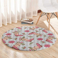 Gray Paniolo Palaka Hawaiian Cowgirl Christmas Round Carpet - Polynesian Pride