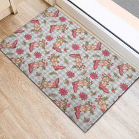 Gray Paniolo Palaka Hawaiian Cowgirl Christmas Rubber Doormat - Polynesian Pride