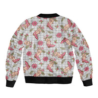 Gray Paniolo Palaka Hawaiian Cowgirl Christmas Sleeve Zip Bomber Jacket - Polynesian Pride