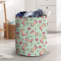Green Paniolo Palaka Hawaiian Cowgirl Christmas Laundry Basket - Polynesian Pride