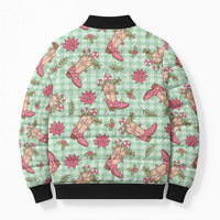 Green Paniolo Palaka Hawaiian Cowgirl Christmas Bomber Puffer Jacket - Polynesian Pride