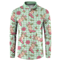 Green Paniolo Palaka Hawaiian Cowgirl Christmas Button Sweatshirt - Polynesian Pride