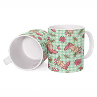 Green Paniolo Palaka Hawaiian Cowgirl Christmas Ceramic Mug - Polynesian Pride