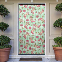 Green Paniolo Palaka Hawaiian Cowgirl Christmas Door Cover - Polynesian Pride
