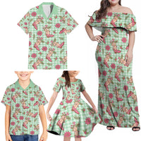 Green Paniolo Palaka Hawaiian Cowgirl Christmas Family Matching Off Shoulder Maxi Dress and Hawaiian Shirt - Polynesian Pride