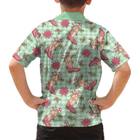 Green Paniolo Palaka Hawaiian Cowgirl Christmas Family Matching Off Shoulder Short Dress and Hawaiian Shirt - Polynesian Pride