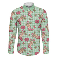 Green Paniolo Palaka Hawaiian Cowgirl Christmas Family Matching Off Shoulder Short Dress and Hawaiian Shirt - Polynesian Pride