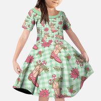 Green Paniolo Palaka Hawaiian Cowgirl Christmas Family Matching Short Sleeve Bodycon Dress and Hawaiian Shirt - Polynesian Pride