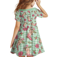 Green Paniolo Palaka Hawaiian Cowgirl Christmas Family Matching Short Sleeve Bodycon Dress and Hawaiian Shirt - Polynesian Pride