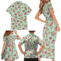 Green Paniolo Palaka Hawaiian Cowgirl Christmas Family Matching Short Sleeve Bodycon Dress and Hawaiian Shirt - Polynesian Pride