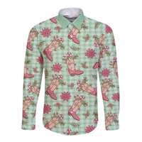 Green Paniolo Palaka Hawaiian Cowgirl Christmas Long Sleeve Button Shirt - Polynesian Pride