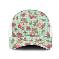 Green Paniolo Palaka Hawaiian Cowgirl Christmas Mesh Trucker Cap LT9 One Size White Green - Polynesian Pride
