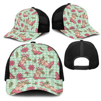 Green Paniolo Palaka Hawaiian Cowgirl Christmas Mesh Trucker Cap LT9 - Polynesian Pride