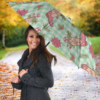 Green Paniolo Palaka Hawaiian Cowgirl Christmas Umbrella - Polynesian Pride