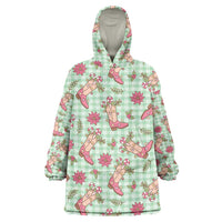 Green Paniolo Palaka Hawaiian Cowgirl Christmas Wearable Blanket Hoodie - Polynesian Pride