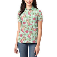 Green Paniolo Palaka Hawaiian Cowgirl Christmas Women Polo Shirt - Polynesian Pride