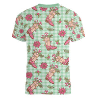 Green Paniolo Palaka Hawaiian Cowgirl Christmas Women V-Neck T-Shirt LT9 - Polynesian Pride