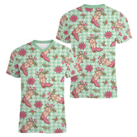Green Paniolo Palaka Hawaiian Cowgirl Christmas Women V-Neck T-Shirt LT9 - Polynesian Pride
