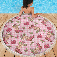 Pink Paniolo Palaka Hawaiian Cowgirl Christmas Beach Blanket - Polynesian Pride