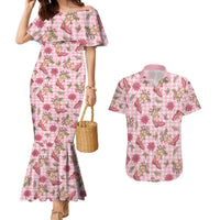 Pink Paniolo Palaka Hawaiian Cowgirl Christmas Couples Matching Mermaid Dress and Hawaiian Shirt LT9 Pink - Polynesian Pride