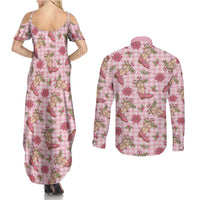 Pink Paniolo Palaka Hawaiian Cowgirl Christmas Couples Matching Summer Maxi Dress and Long Sleeve Button Shirt LT9 - Polynesian Pride