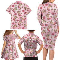 Pink Paniolo Palaka Hawaiian Cowgirl Christmas Family Matching Long Sleeve Bodycon Dress and Hawaiian Shirt - Polynesian Pride