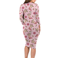 Pink Paniolo Palaka Hawaiian Cowgirl Christmas Family Matching Long Sleeve Bodycon Dress and Hawaiian Shirt - Polynesian Pride