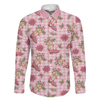 Pink Paniolo Palaka Hawaiian Cowgirl Christmas Family Matching Off Shoulder Maxi Dress and Hawaiian Shirt LT9 Dad's Shirt - Long Sleeve Pink - Polynesian Pride
