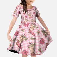 Pink Paniolo Palaka Hawaiian Cowgirl Christmas Family Matching Off Shoulder Short Dress and Hawaiian Shirt LT9 Daughter's Dress Pink - Polynesian Pride