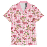 Pink Paniolo Palaka Hawaiian Cowgirl Christmas Family Matching Off Shoulder Short Dress and Hawaiian Shirt - Polynesian Pride
