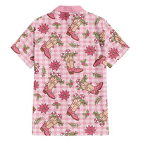 Pink Paniolo Palaka Hawaiian Cowgirl Christmas Family Matching Off Shoulder Short Dress and Hawaiian Shirt LT9 - Polynesian Pride