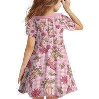 Pink Paniolo Palaka Hawaiian Cowgirl Christmas Kid Short Sleeve Dress - Polynesian Pride