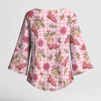 Pink Paniolo Palaka Hawaiian Cowgirl Christmas Kimono Sleeve Blouse - Polynesian Pride