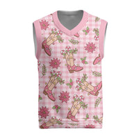 Pink Paniolo Palaka Hawaiian Cowgirl Christmas Knitted V-Neck Vest - Polynesian Pride