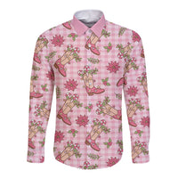Pink Paniolo Palaka Hawaiian Cowgirl Christmas Long Sleeve Button Shirt - Polynesian Pride