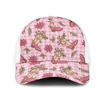 Pink Paniolo Palaka Hawaiian Cowgirl Christmas Mesh Trucker Cap LT9 One Size White Pink - Polynesian Pride