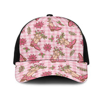 Pink Paniolo Palaka Hawaiian Cowgirl Christmas Mesh Trucker Cap LT9 One Size Black Pink - Polynesian Pride