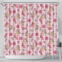 Pink Paniolo Palaka Hawaiian Cowgirl Christmas Shower Curtain - Polynesian Pride